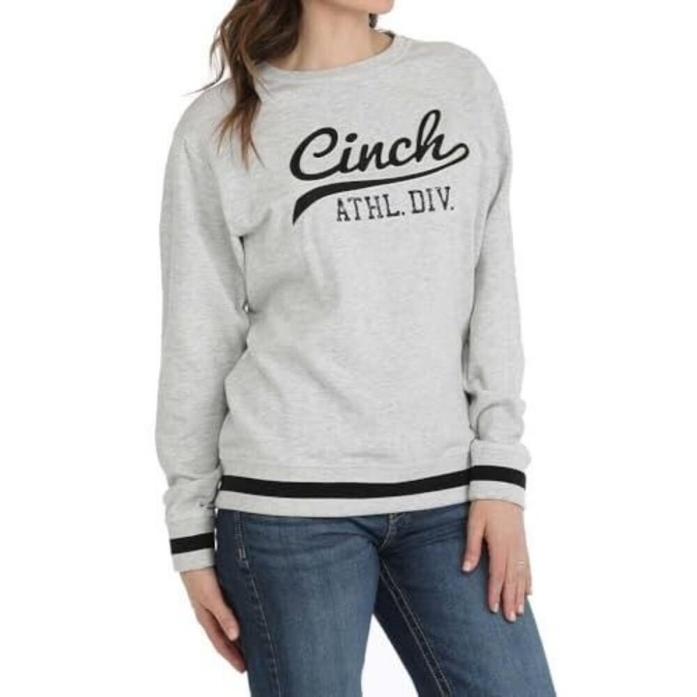 Cinch Women's MD Long Sleeve Athletic Logo Pullover Sweatshirt Gray